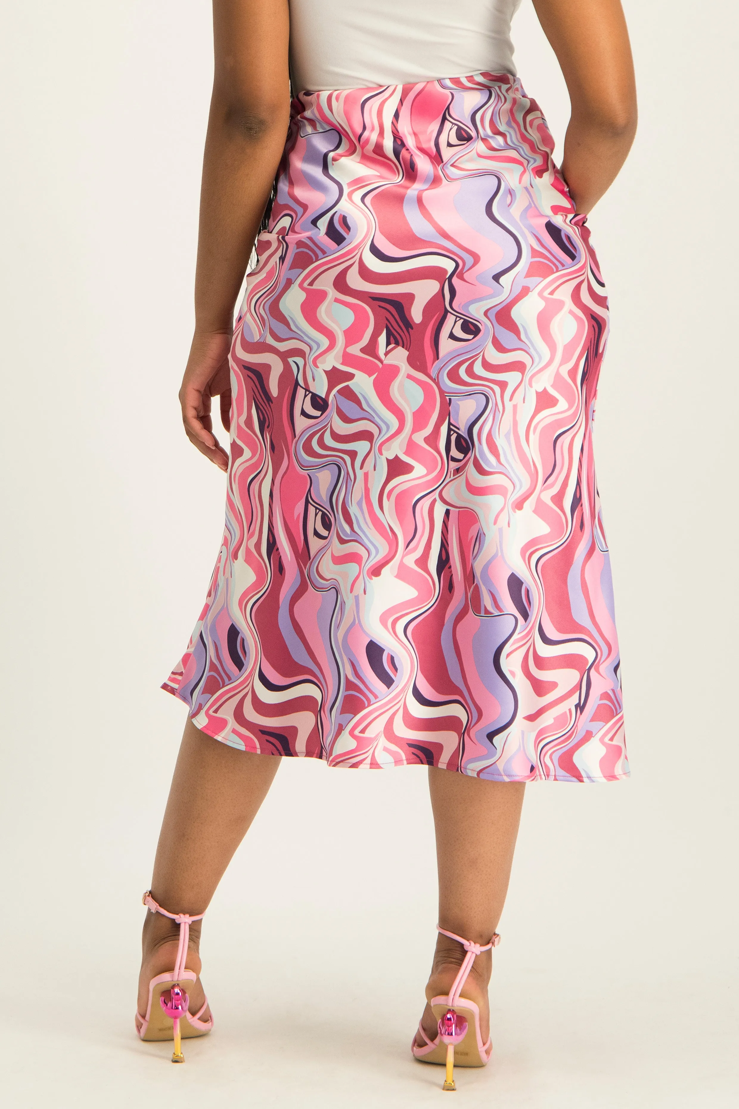 Printed Satin Midi Skirt