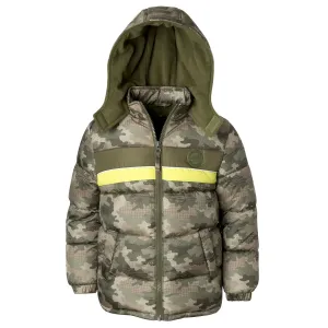 Puffer Jacket for Kids with Camo Print & Patch