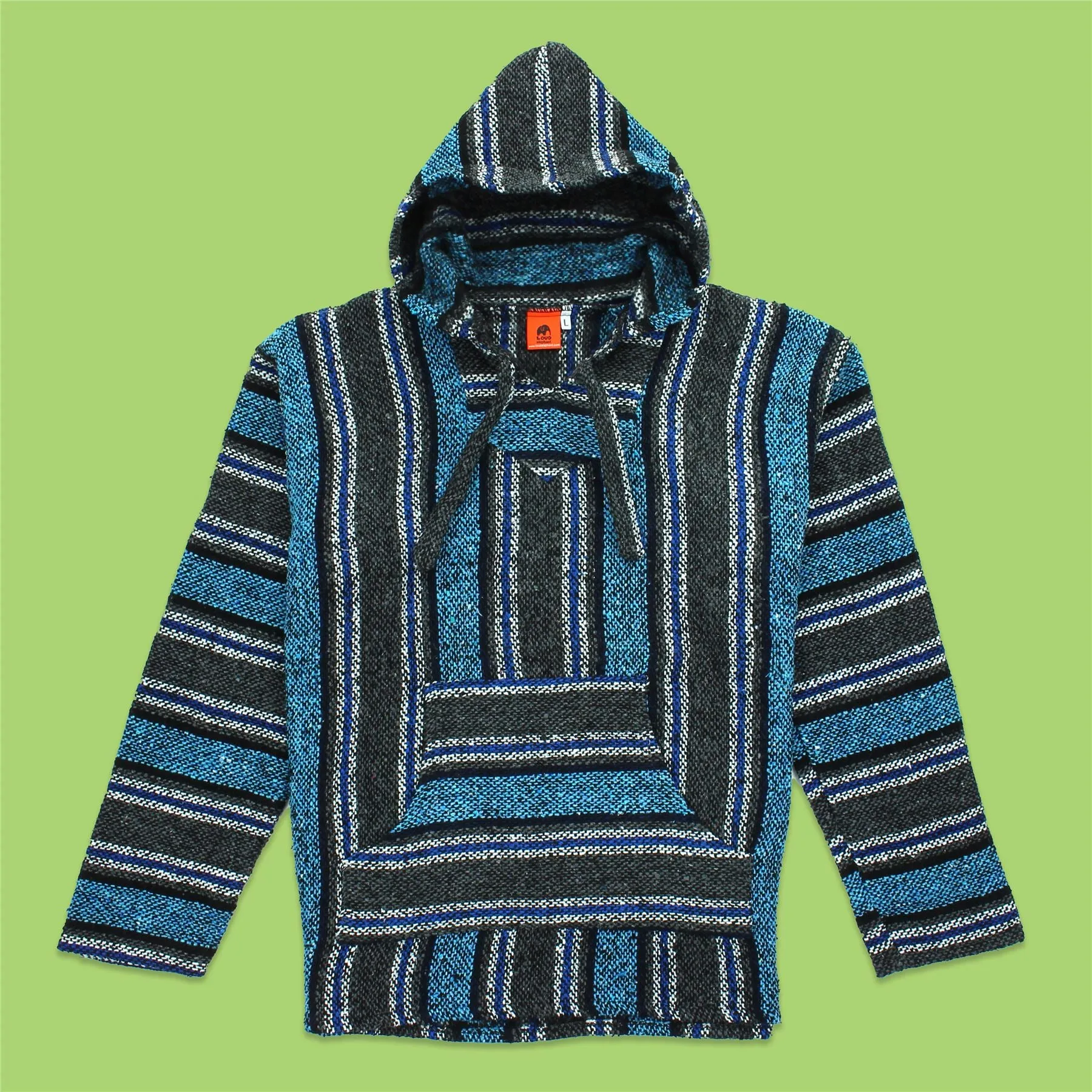 Recycled Mexican Baja Jerga Hoody - Dark Grey Turquoise