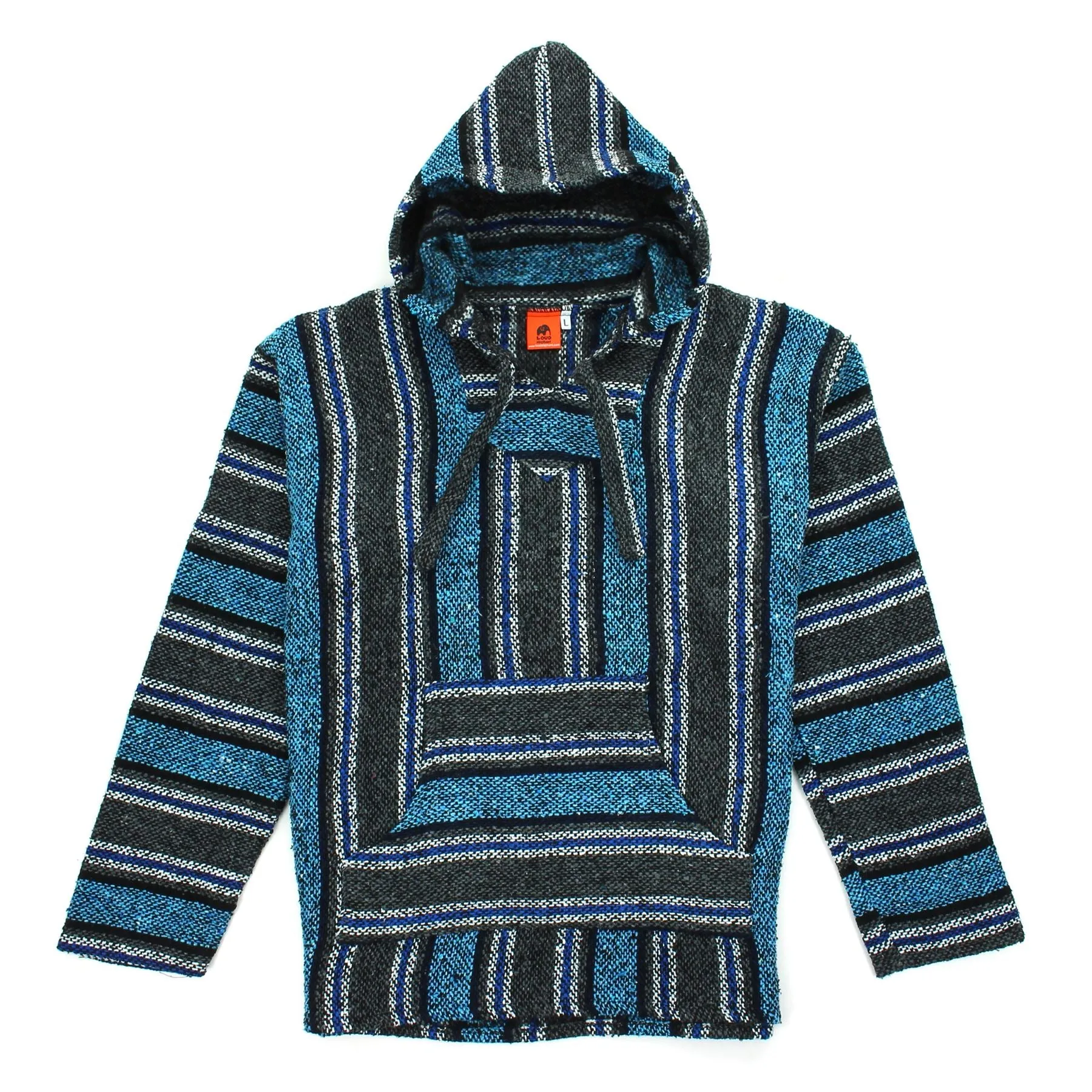 Recycled Mexican Baja Jerga Hoody - Dark Grey Turquoise