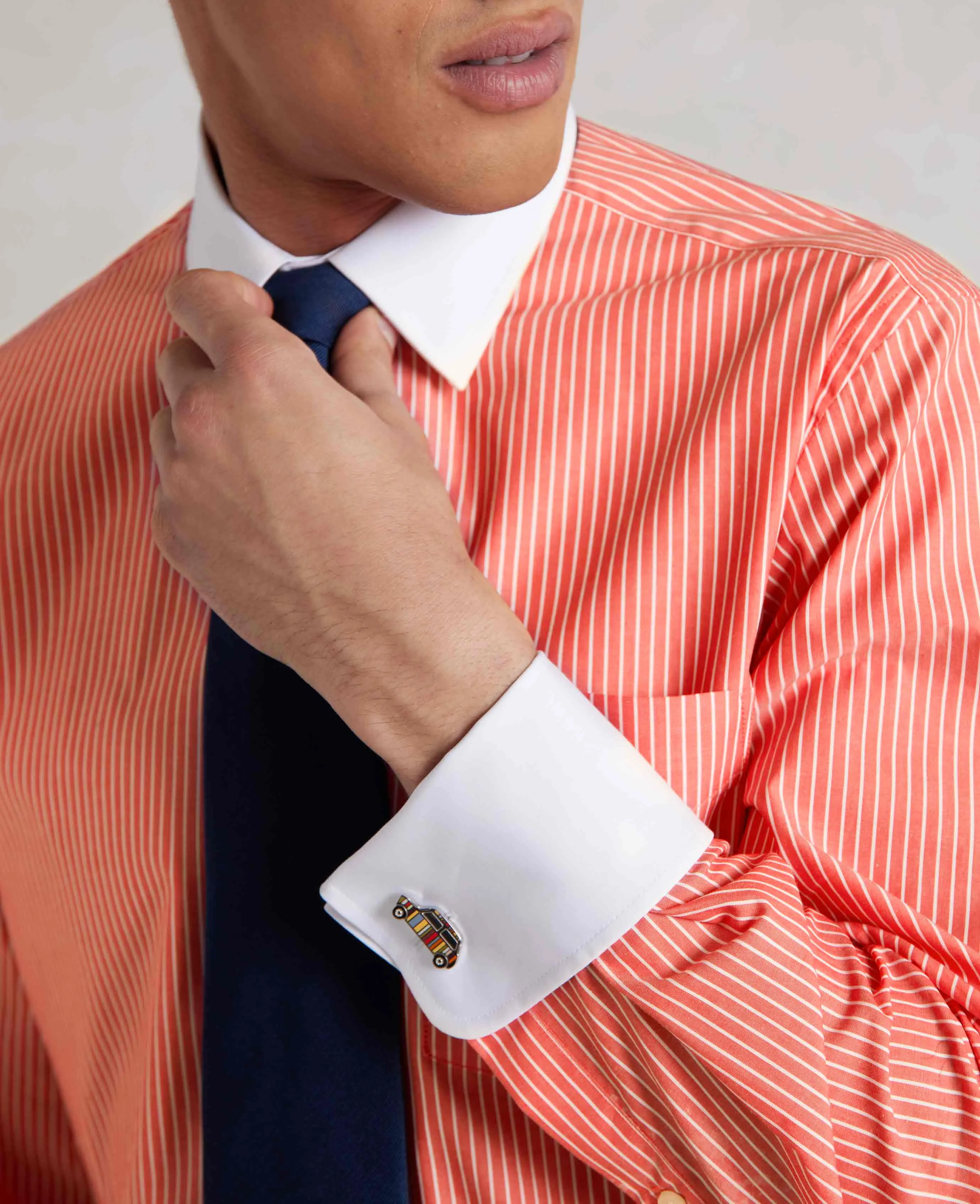 Red White Poplin Stripe Classic Fit Formal Shirt - Double Cuff