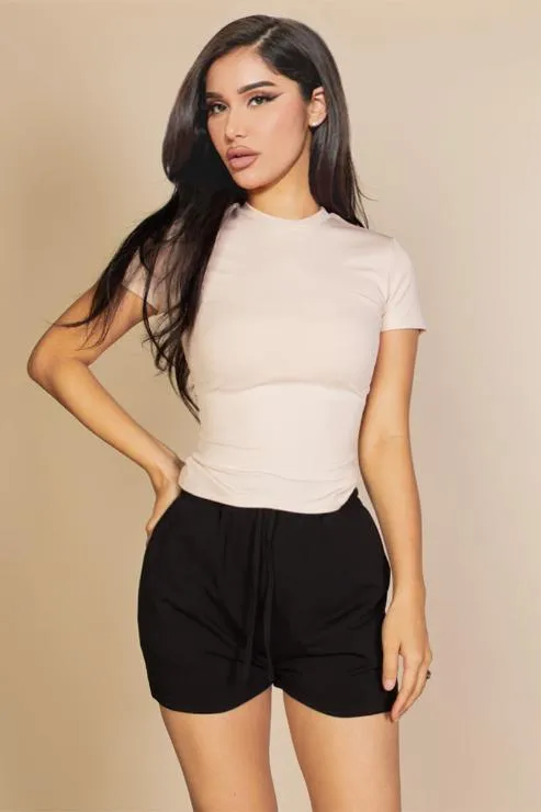 Ribbed Round Neck Short Sleeve Top