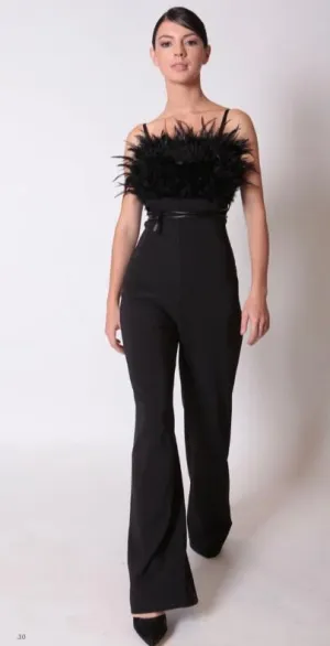 Rinascimento Feather Jumpsuit - Black