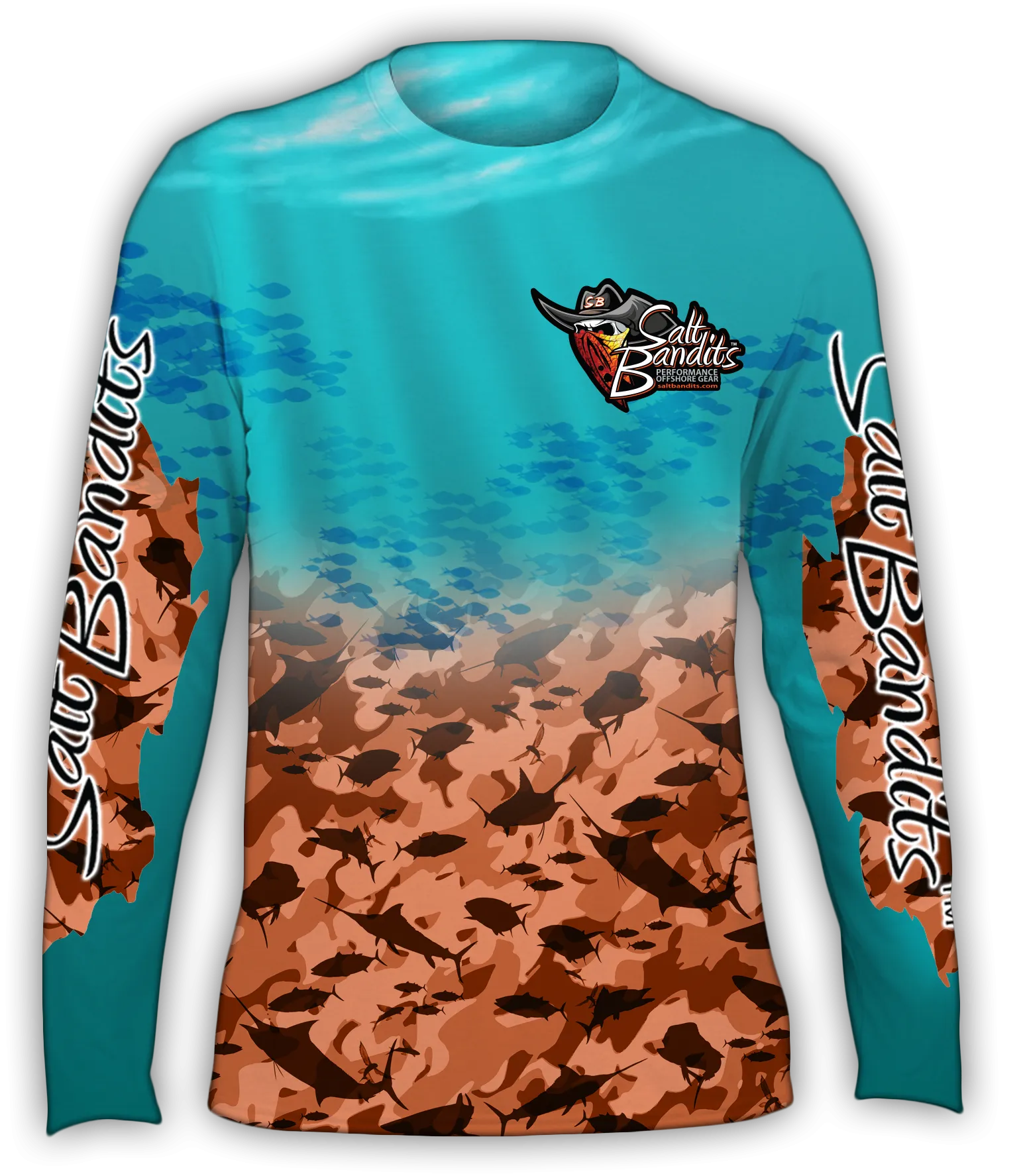 Salt Bandits™ Turquoise Redfish Camo Performance Long Sleeve T-shirt