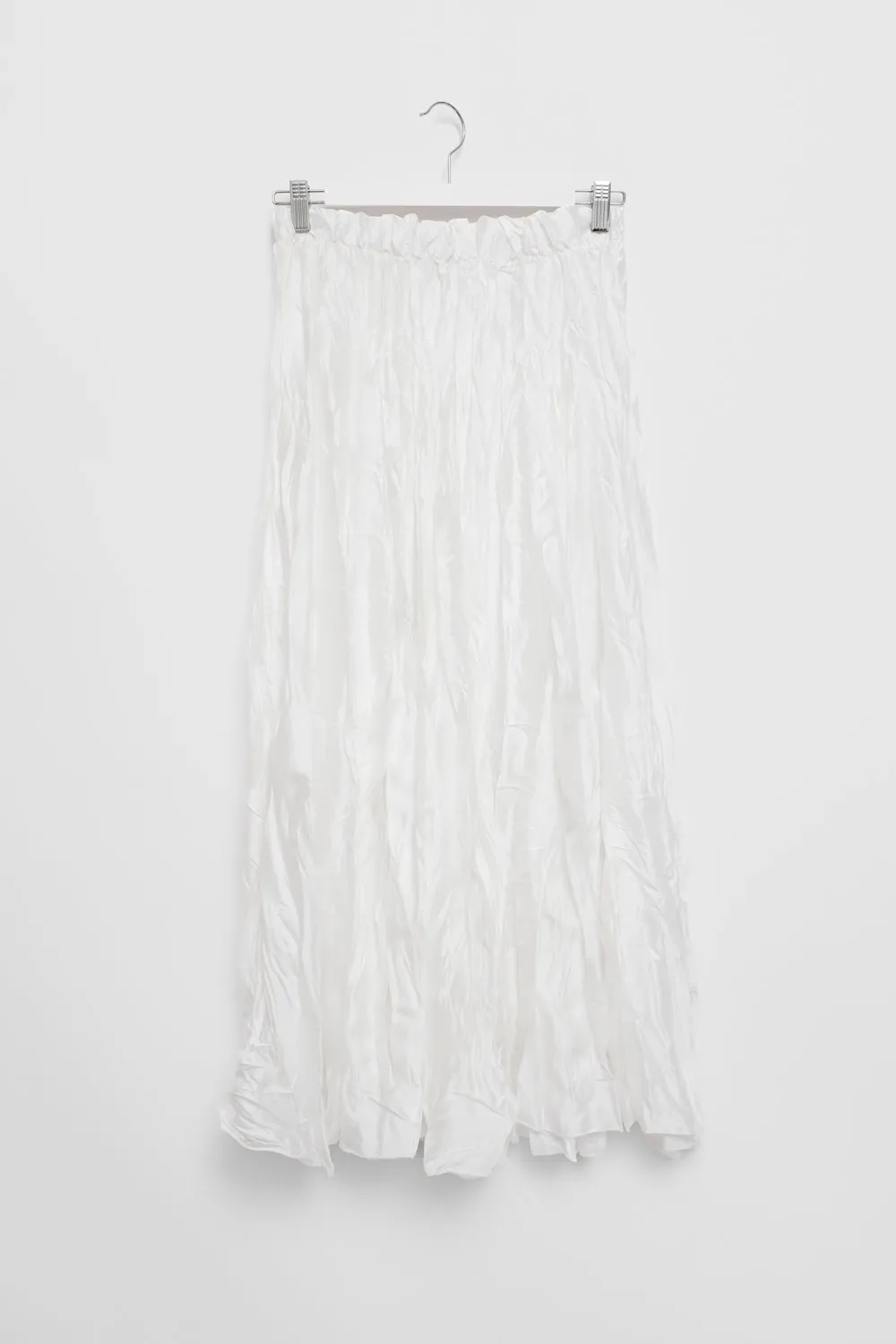 SATIN WHITE MAXI CRINKLED SKIRT
