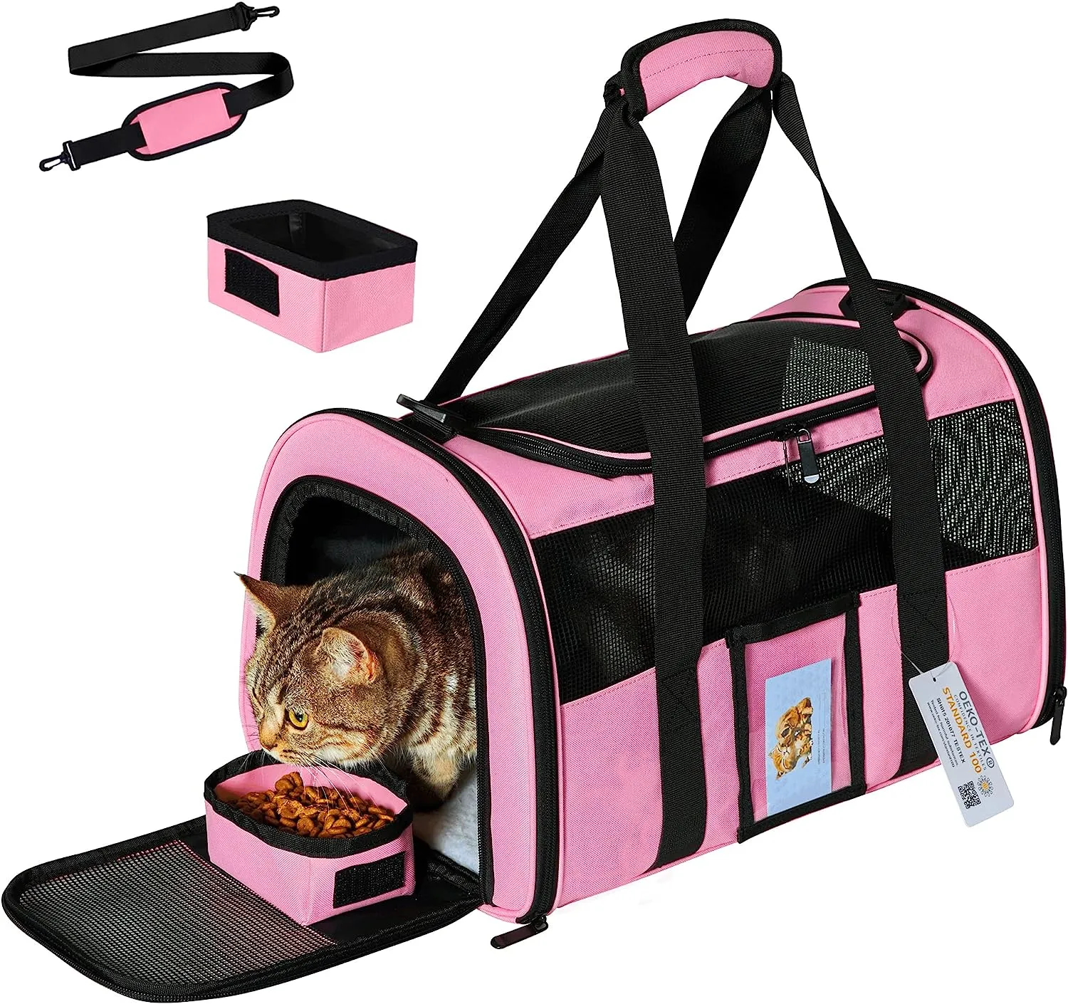 SECLATO Cat Carrier, Dog Carrier, Pet Carrier Airline Approved for Cat, Small Dogs, Kitten, Cat Carriers for Small Medium Cats Under 15lb, Collapsible Soft Sided TSA Approved Cat Travel Carrier-Black