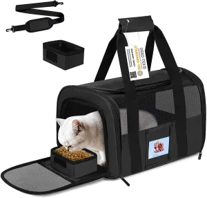 SECLATO Cat Carrier, Dog Carrier, Pet Carrier Airline Approved for Cat, Small Dogs, Kitten, Cat Carriers for Small Medium Cats Under 15lb, Collapsible Soft Sided TSA Approved Cat Travel Carrier-Black