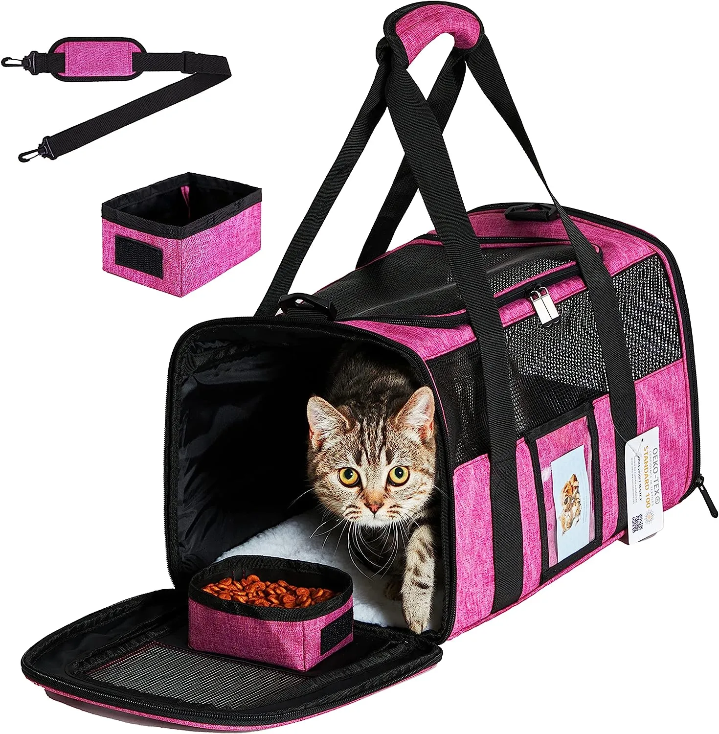 SECLATO Cat Carrier, Dog Carrier, Pet Carrier Airline Approved for Cat, Small Dogs, Kitten, Cat Carriers for Small Medium Cats Under 15lb, Collapsible Soft Sided TSA Approved Cat Travel Carrier-Black