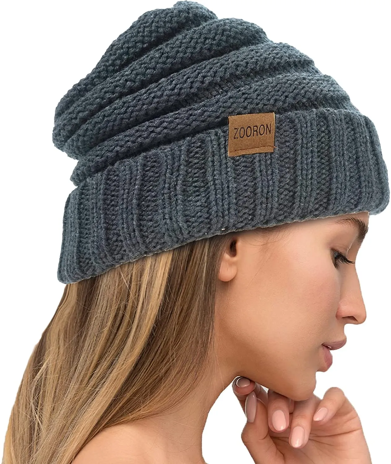 Slouchy Cable Knit Beanie Hat for Women