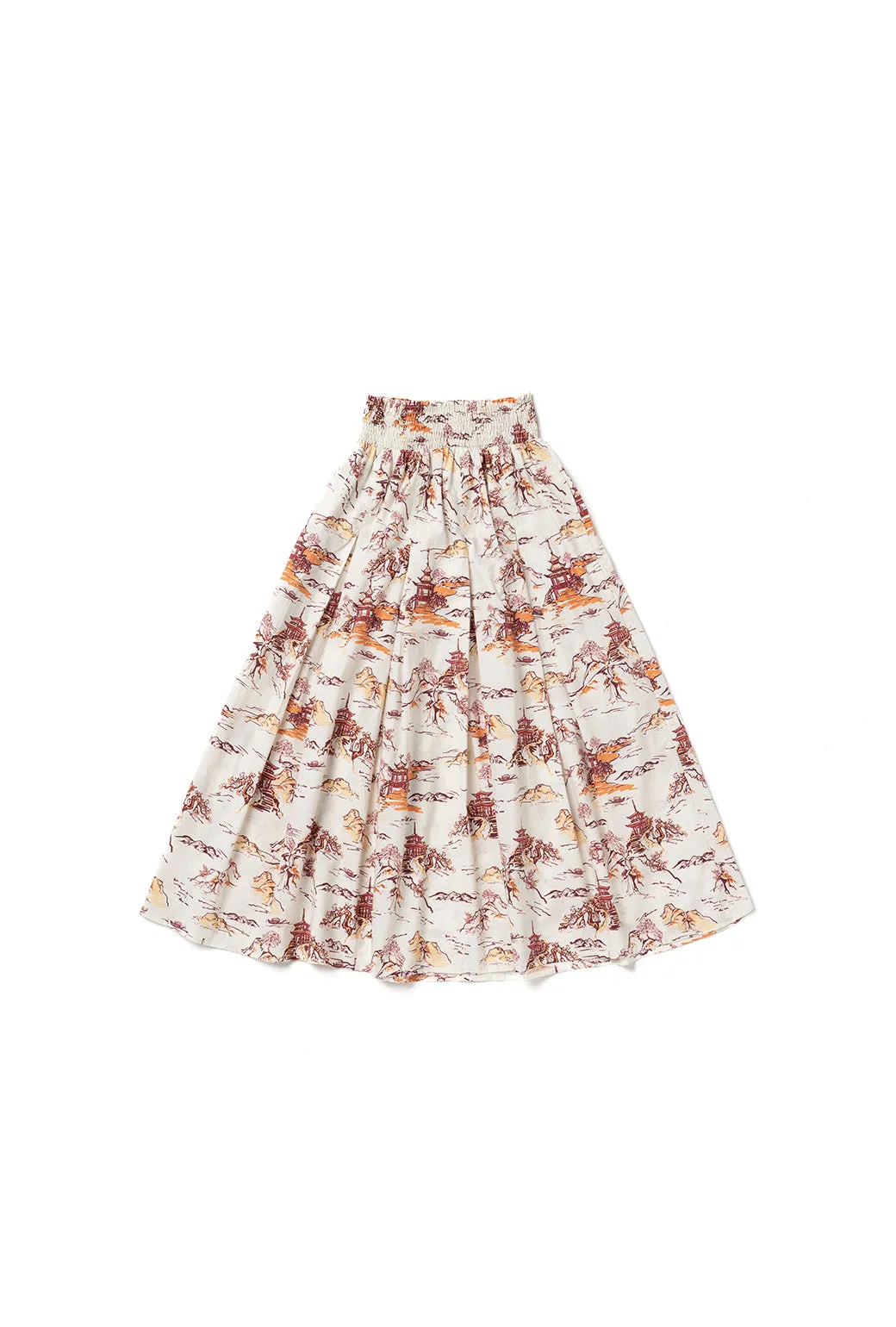 Smocked Waist MIDI Skirt - Chinoiserie