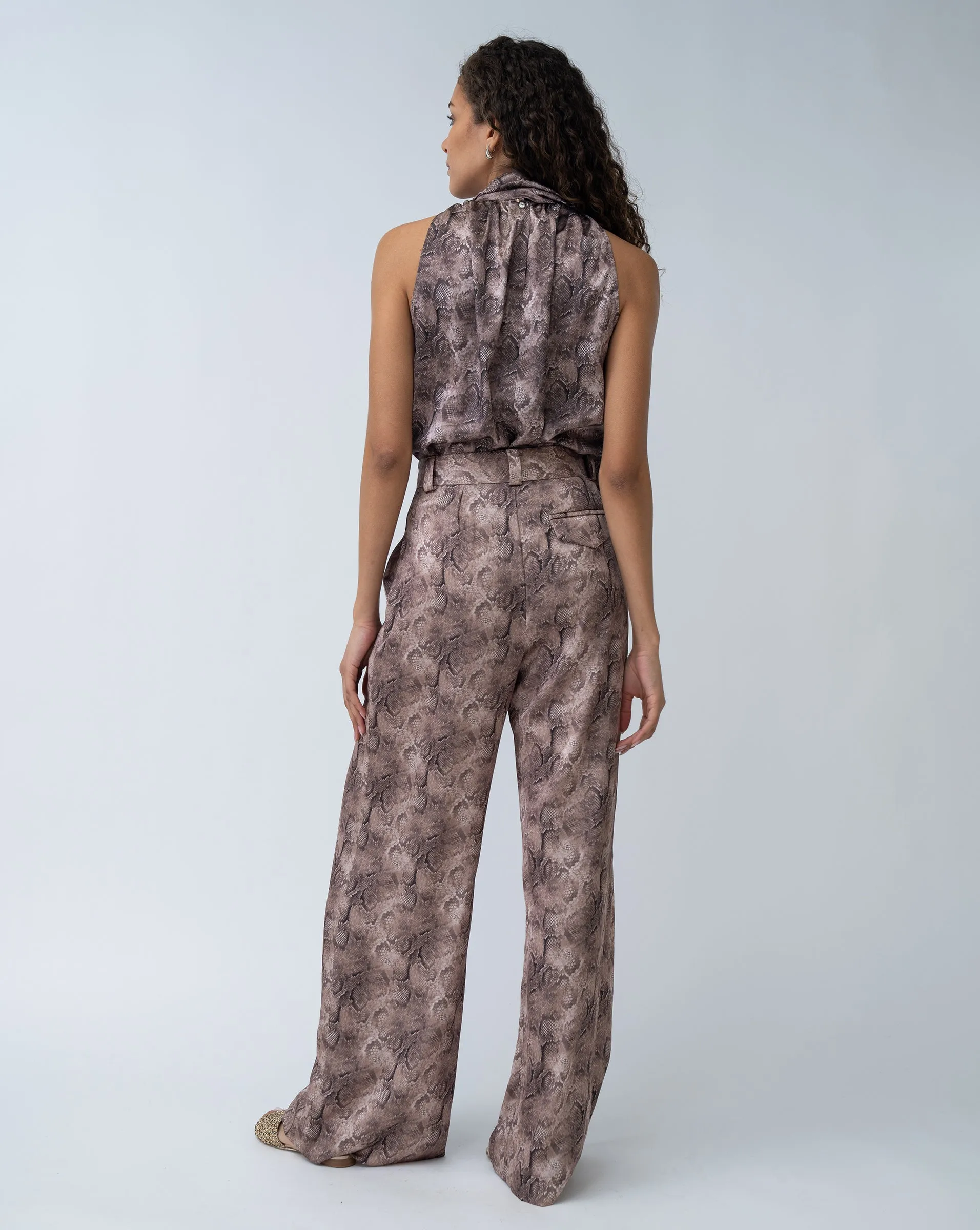 Snake Print Cross Pleat Pant