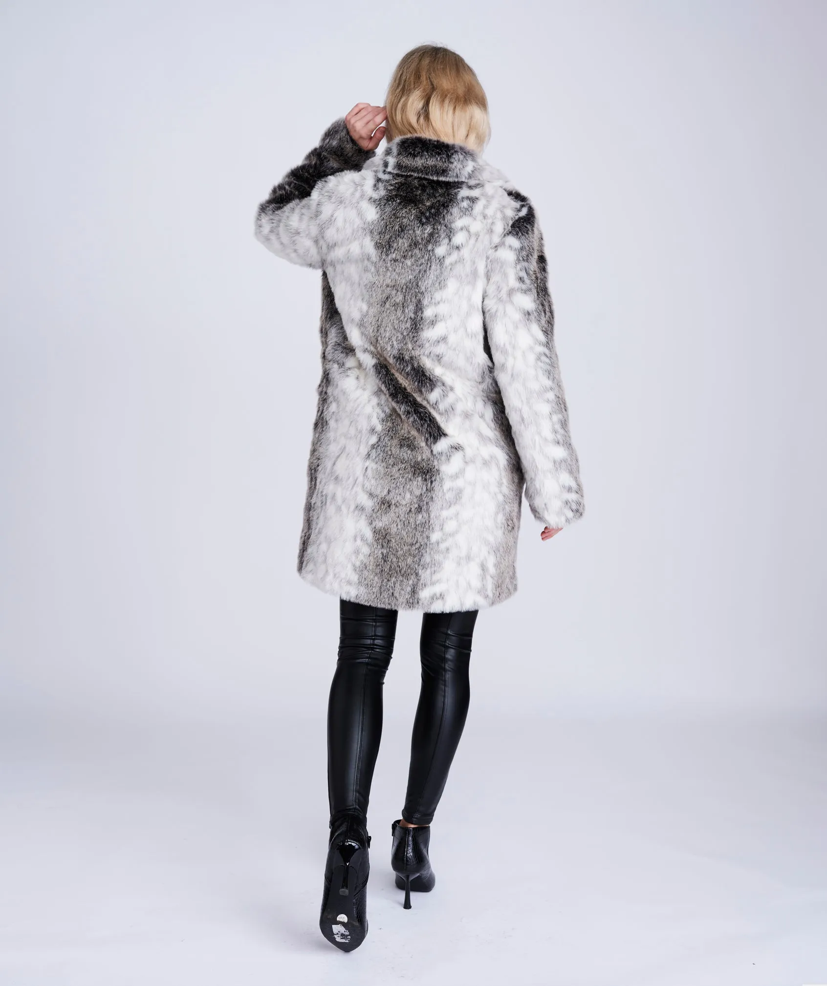 Snow Leopard Faux Fur Midi Length Paris Coat