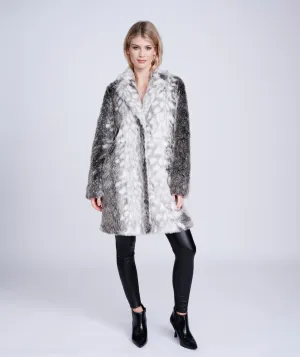 Snow Leopard Faux Fur Midi Length Paris Coat