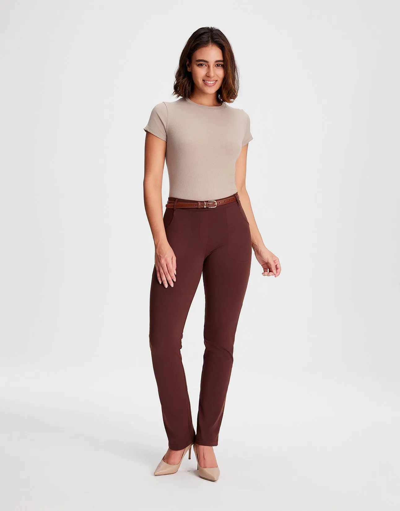 Straight Leg Yoga Dress Pants, 4 Pockets (Burgundy)