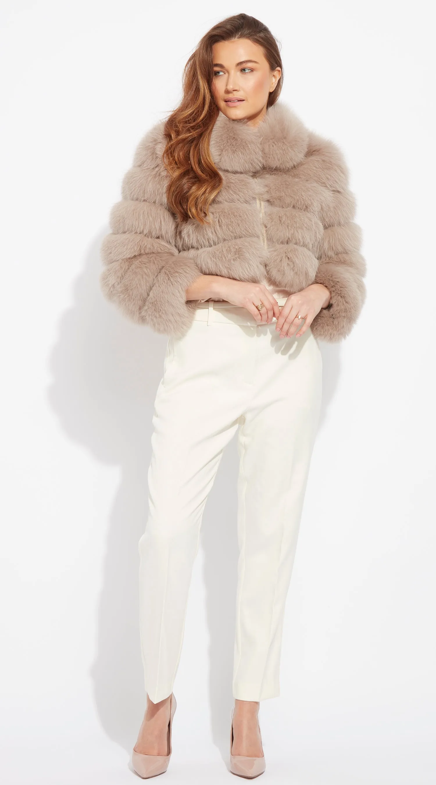 Supreme Luxy Cropped Fox Fur Coat - Taupe