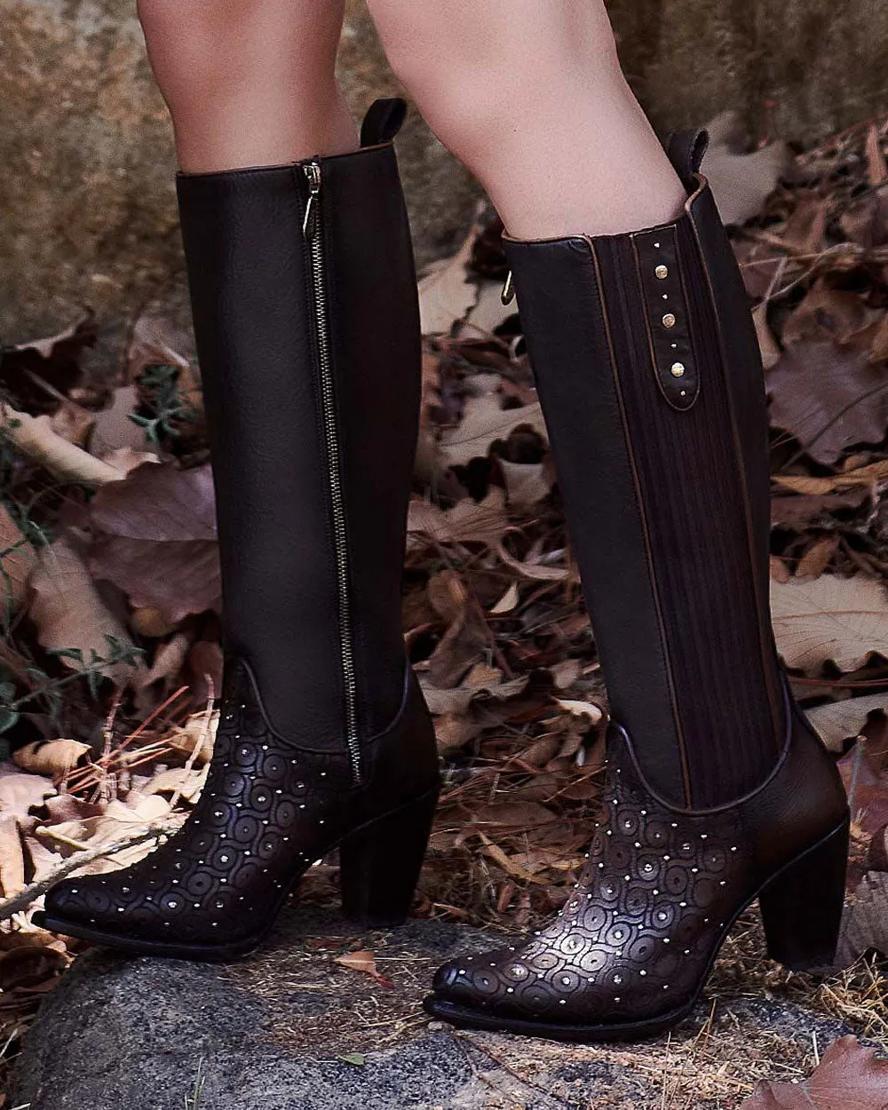 Tall dark brown boot with crystals