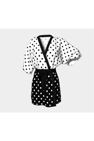 Two-tone Polka-dot Kimono Robe