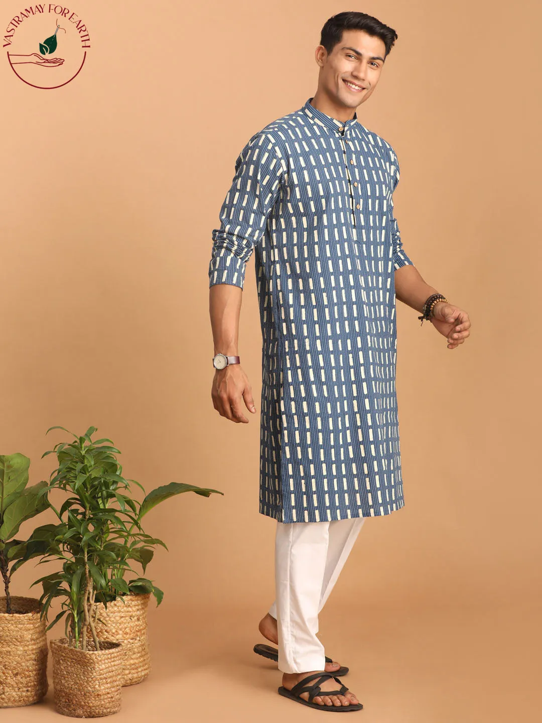 Vastramay Blue Rubber Print Kurta Set