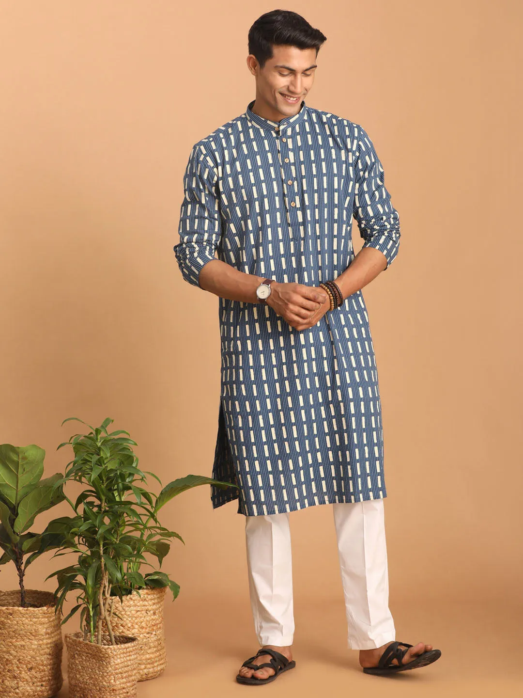 Vastramay Blue Rubber Print Kurta Set