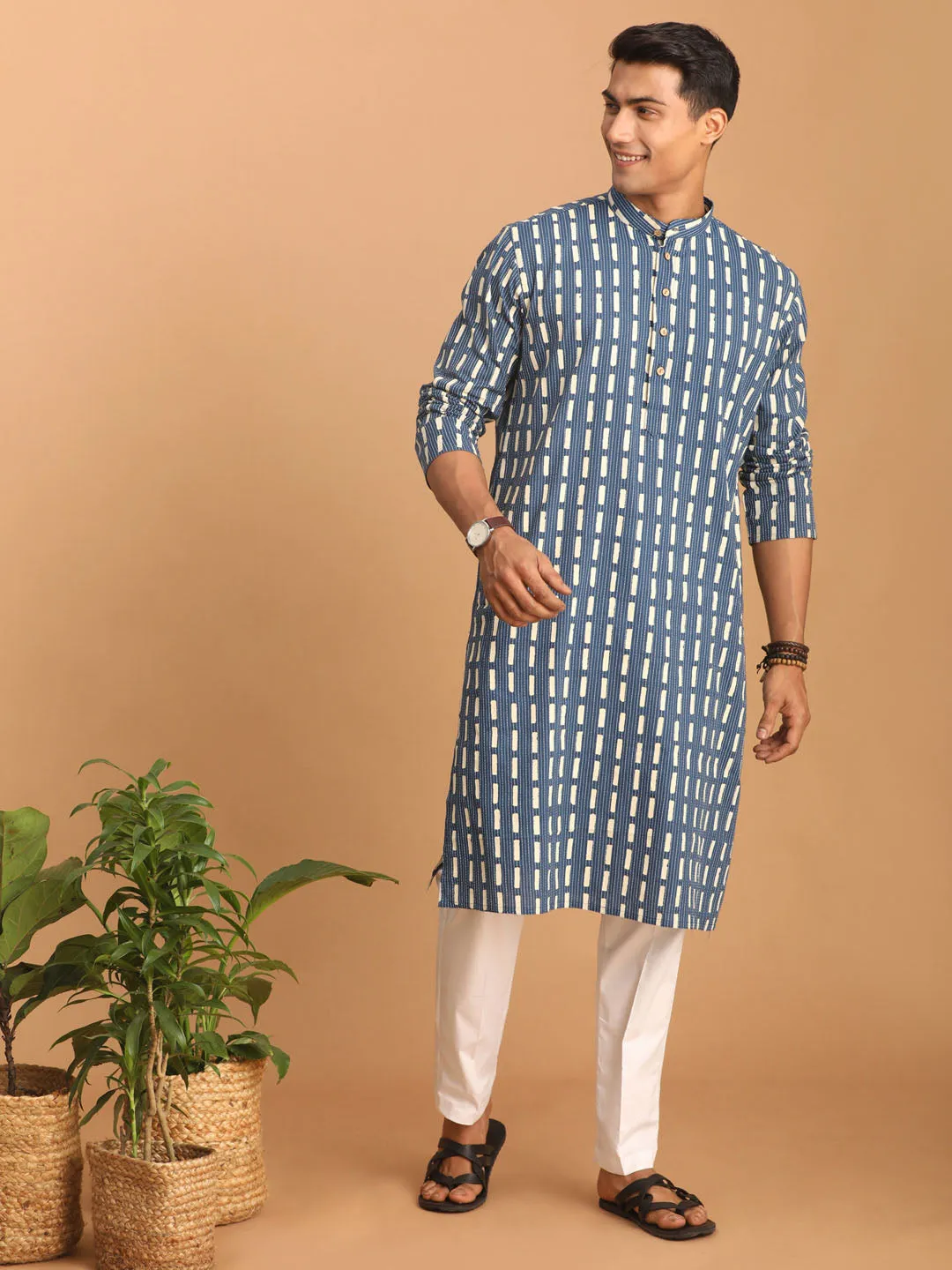 Vastramay Blue Rubber Print Kurta Set