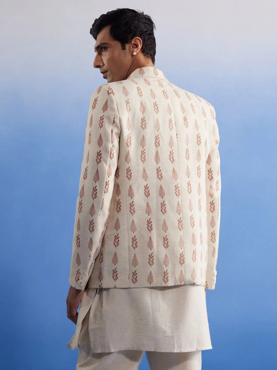 VASTRAMAY Cream Leaf Blazer Kurta Set