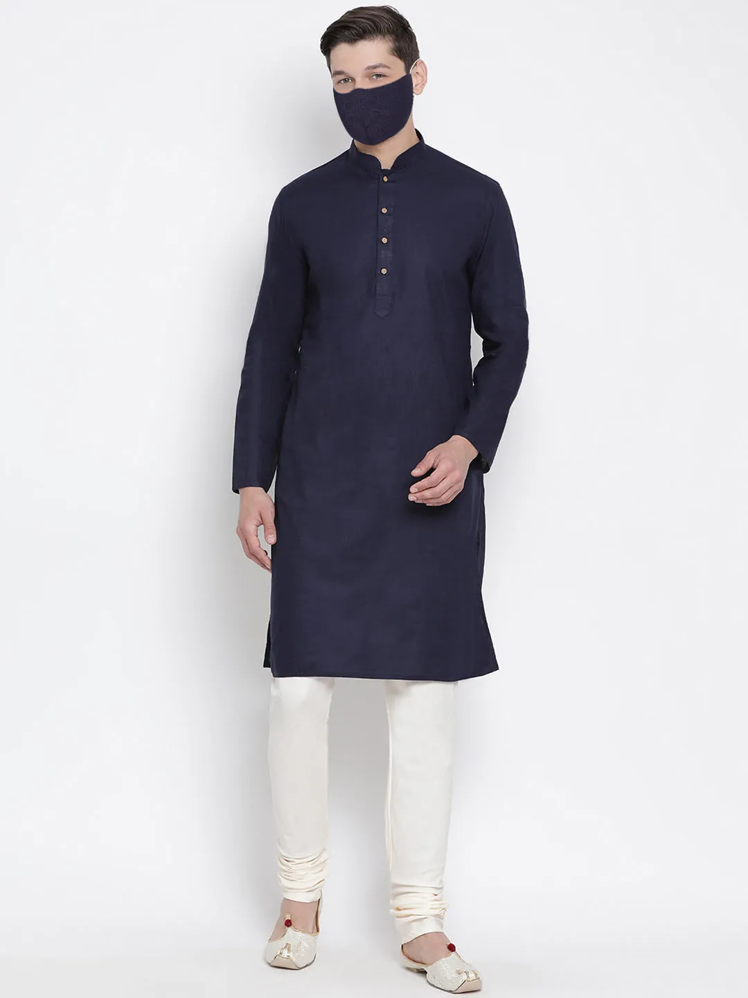 VASTRAMAY Dark Blue Cotton Kurta Churidar Set