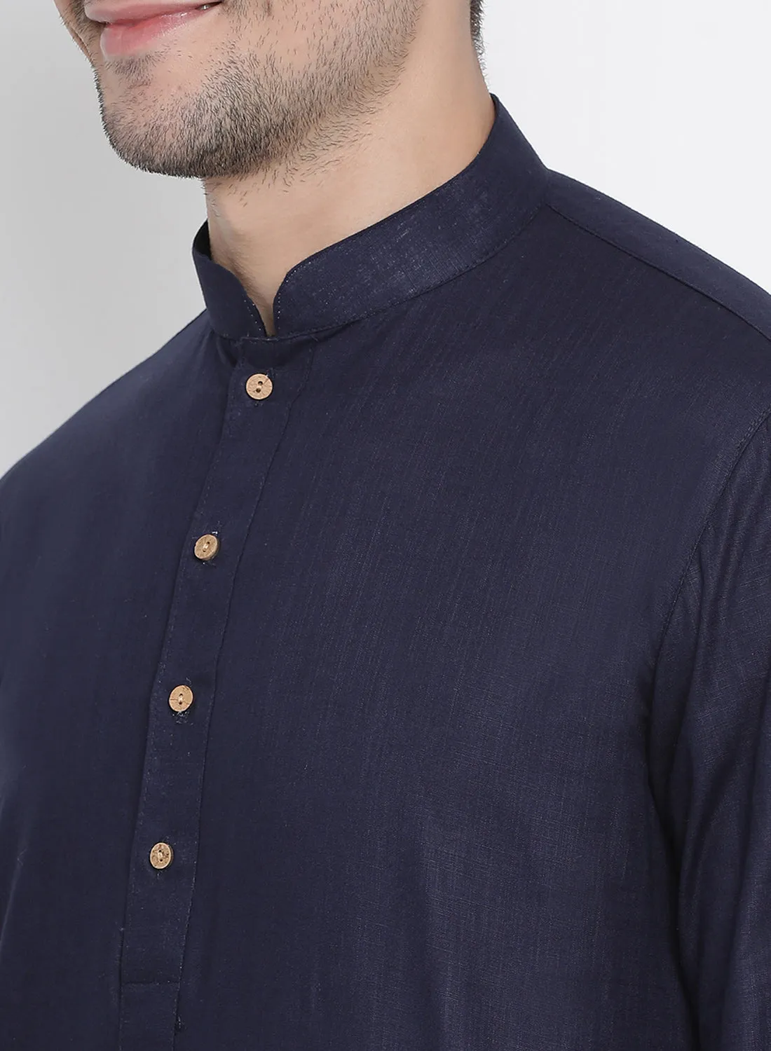 VASTRAMAY Dark Blue Cotton Kurta Churidar Set