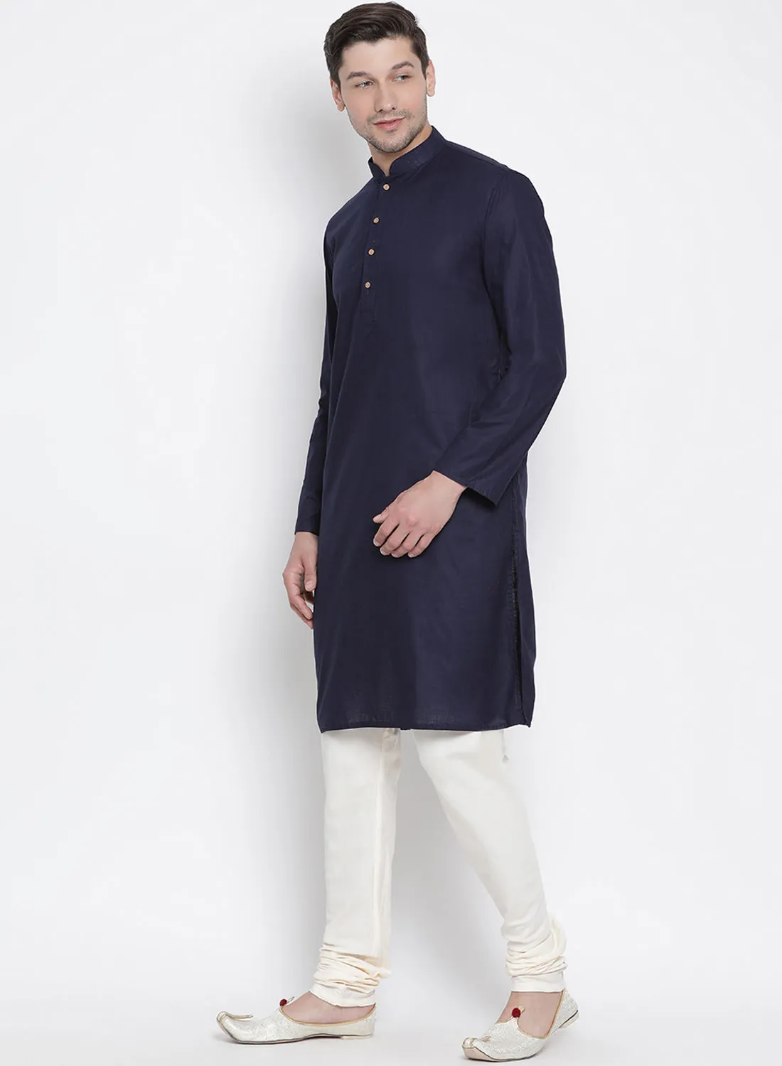 VASTRAMAY Dark Blue Cotton Kurta Churidar Set