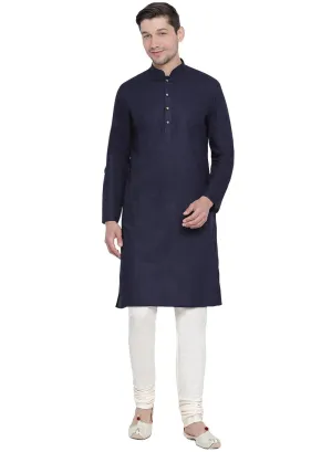 VASTRAMAY Dark Blue Cotton Kurta Churidar Set