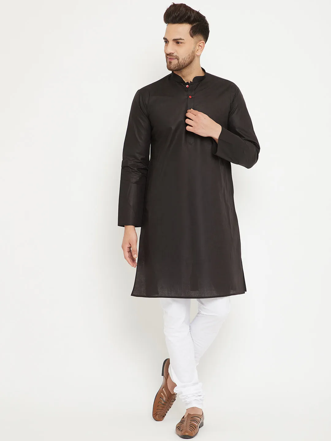 VASTRAMAY Men's Black & White Kurta Churidar