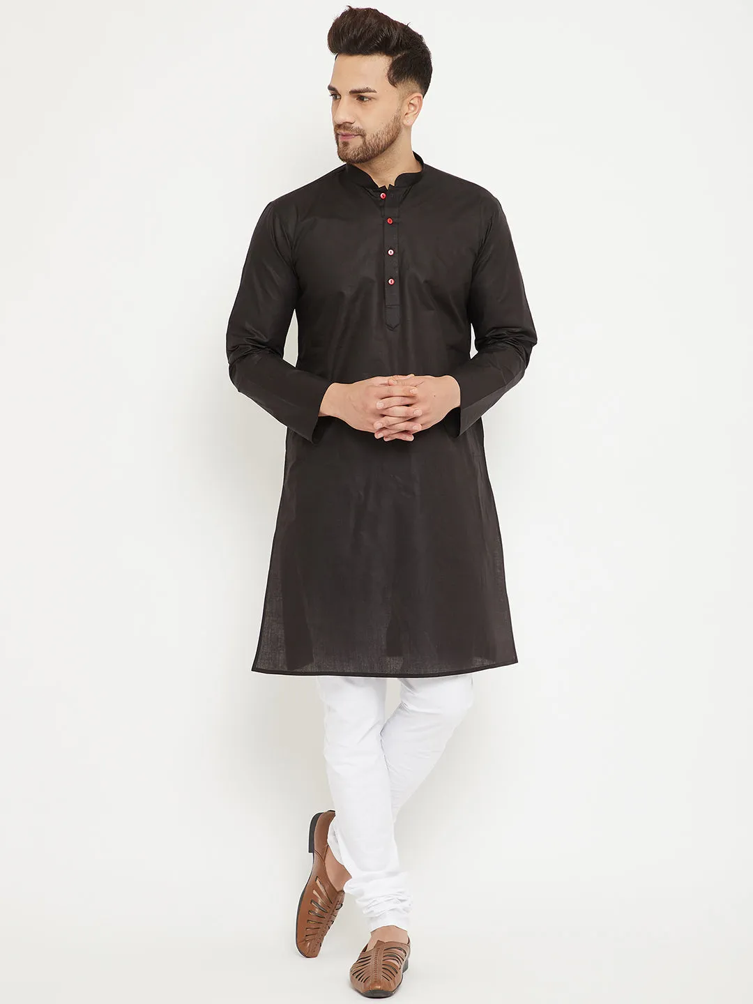 VASTRAMAY Men's Black & White Kurta Churidar