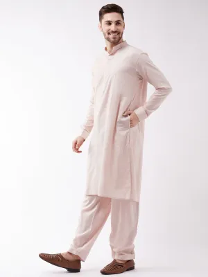 VASTRAMAY Men's Cream Cotton Blend Kurta Set