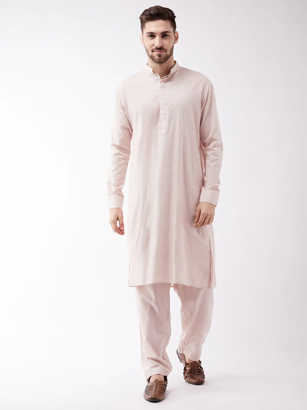 VASTRAMAY Men's Cream Cotton Blend Kurta Set