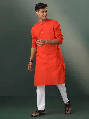 Vastramay Men's Red Cotton Kurta Pyjama