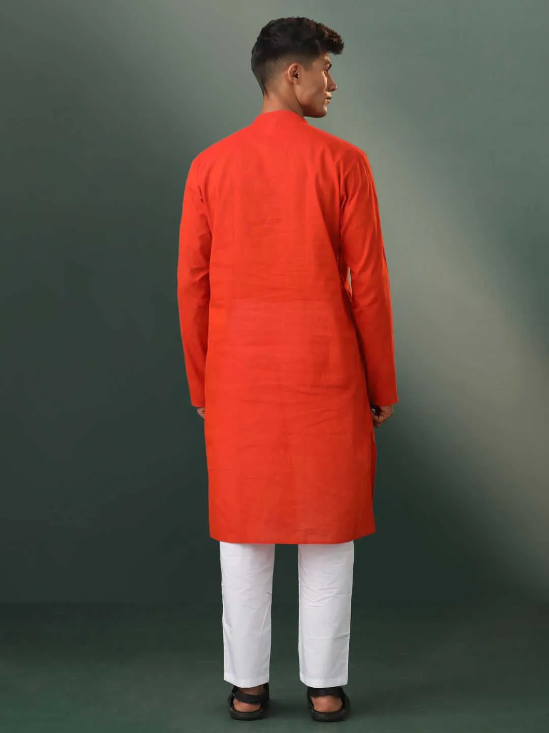 Vastramay Men's Red Cotton Kurta Pyjama