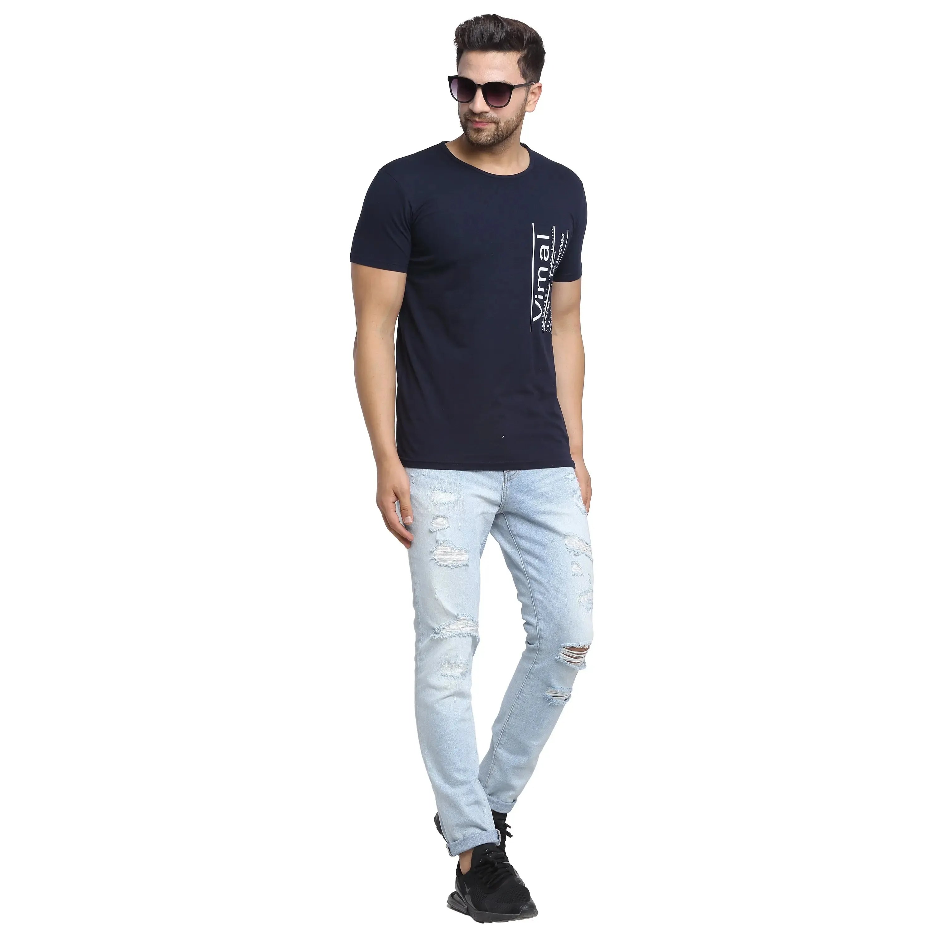 Vimal Jonney Round Neck Dark Blue T-shirt For Men's