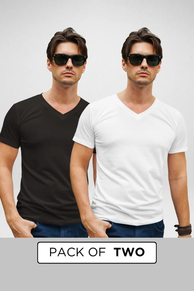 White and Black V Neck T-Shirts Combo for Men