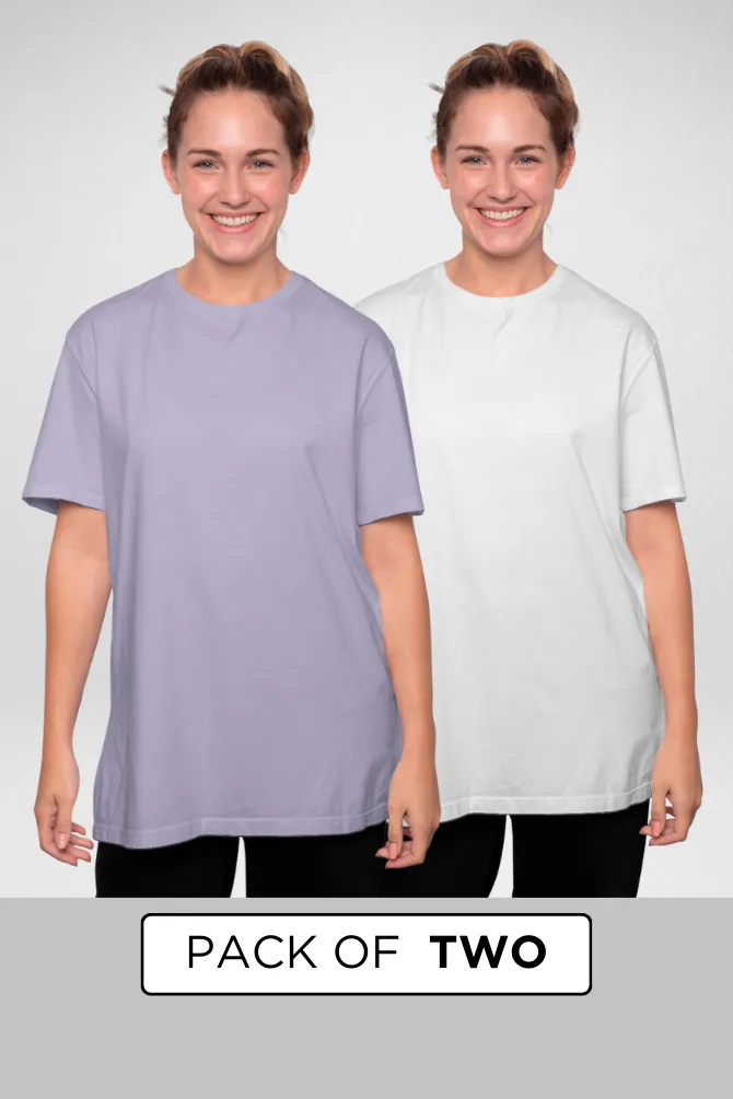 White and Lavender Oversized T-Shirts Combo for Women