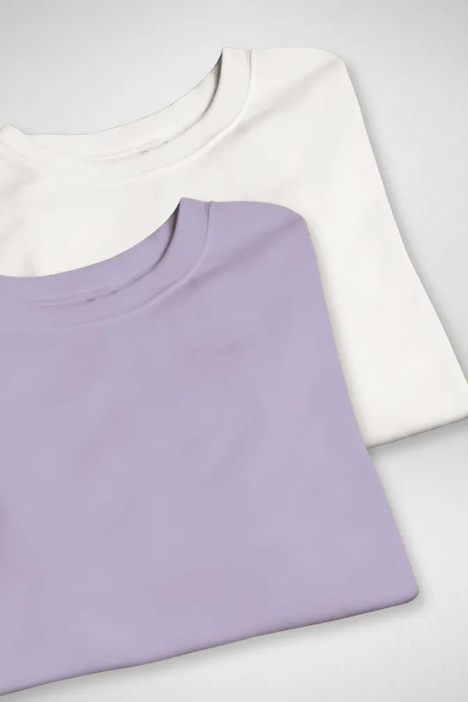 White and Lavender Oversized T-Shirts Combo for Women