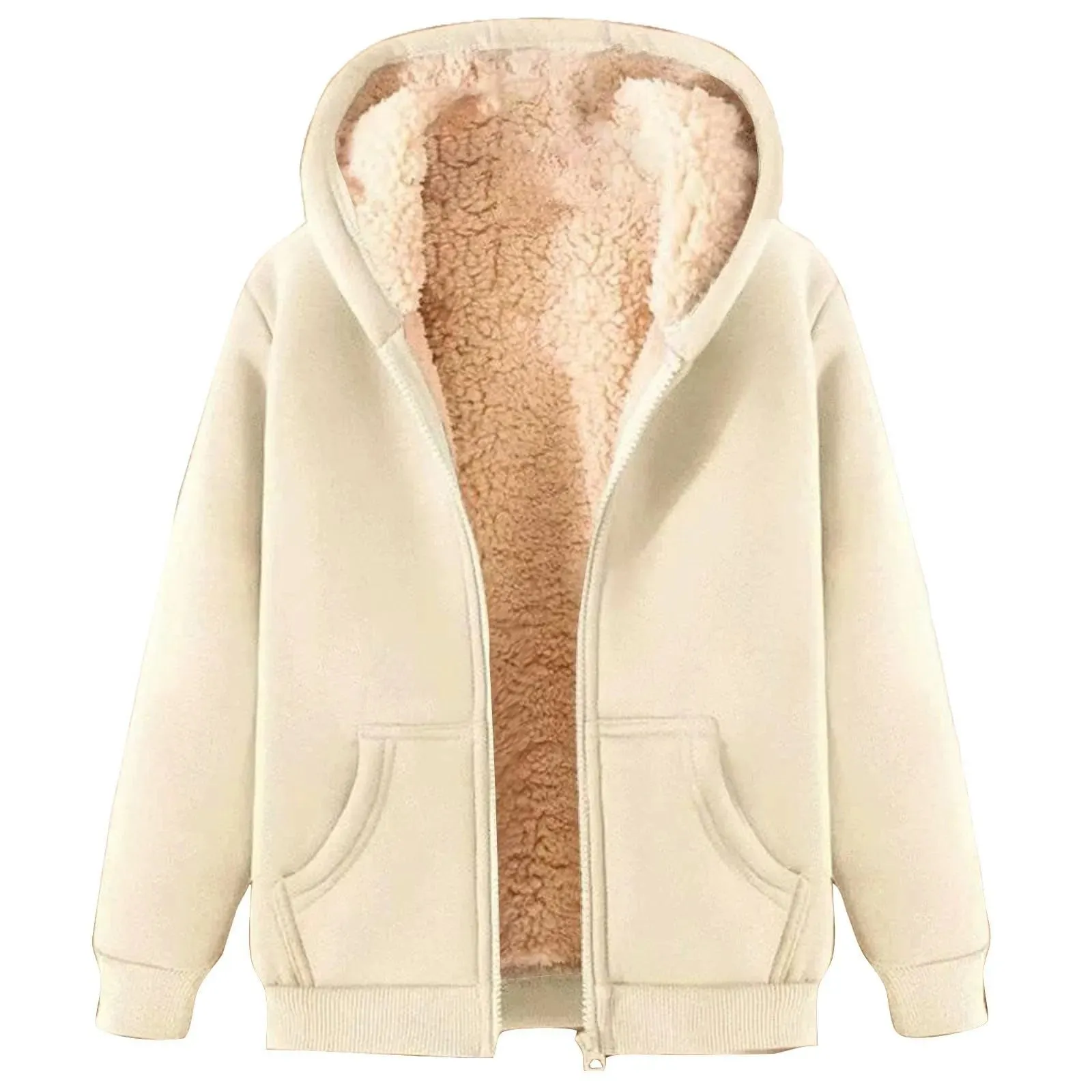 Winter Jacket Women'S Warm Fleece Jacket Winter Sweat Jacket With Hood Elegant Plain