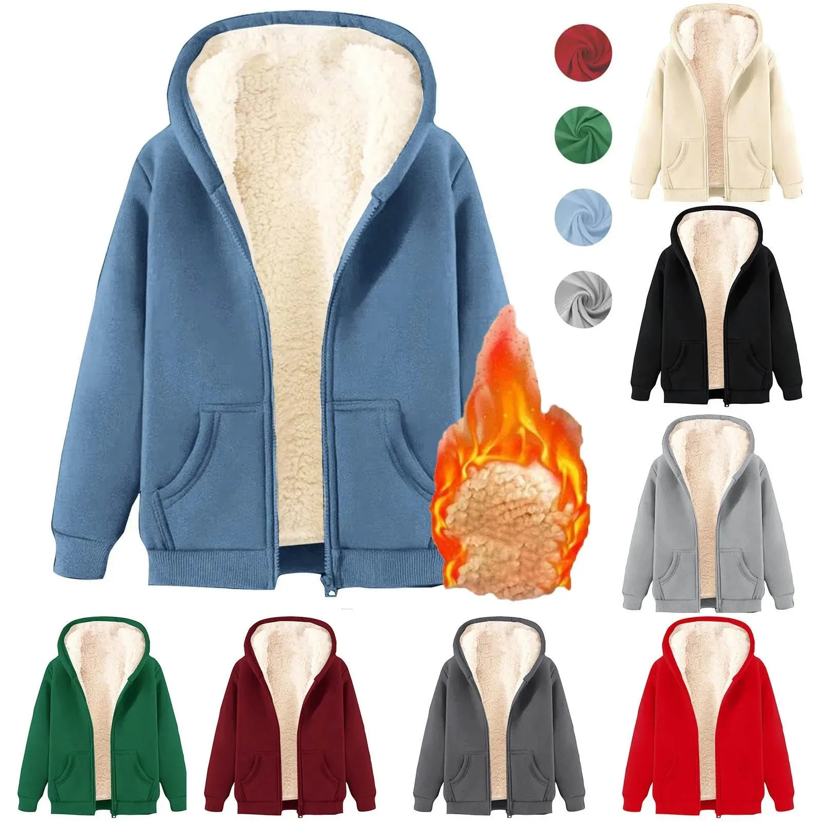 Winter Jacket Women'S Warm Fleece Jacket Winter Sweat Jacket With Hood Elegant Plain