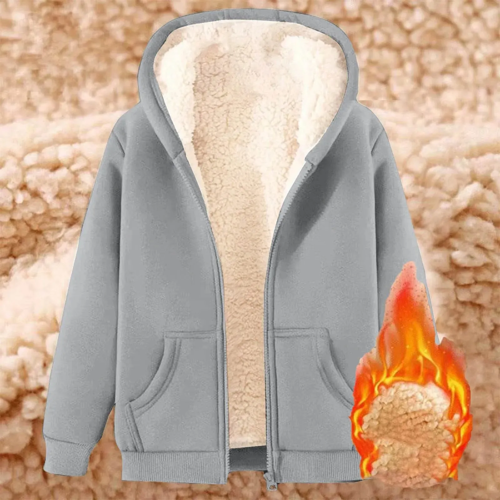 Winter Jacket Women'S Warm Fleece Jacket Winter Sweat Jacket With Hood Elegant Plain