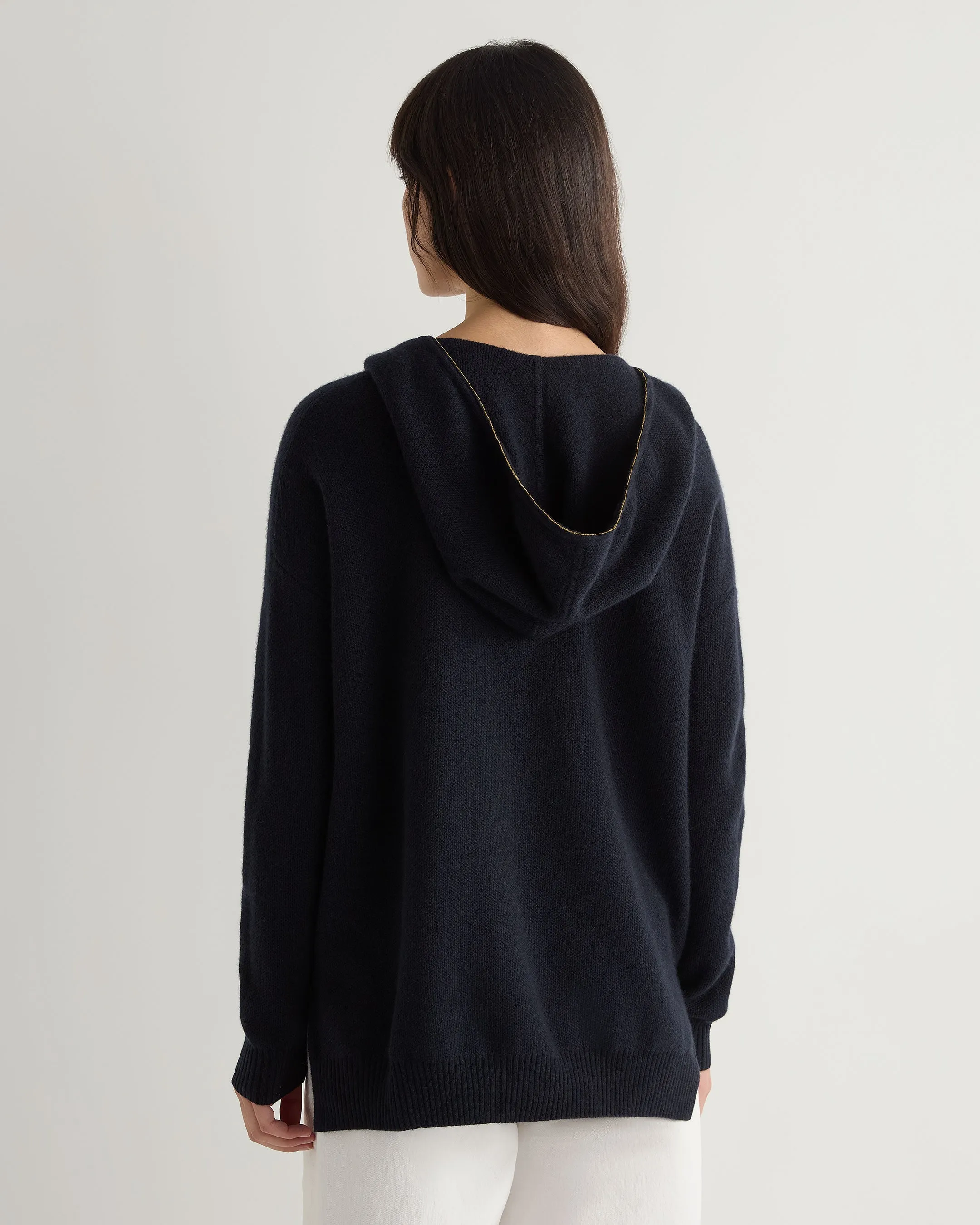 Women's Honeycomb Hooded Cashmere Sweater Navy Blue