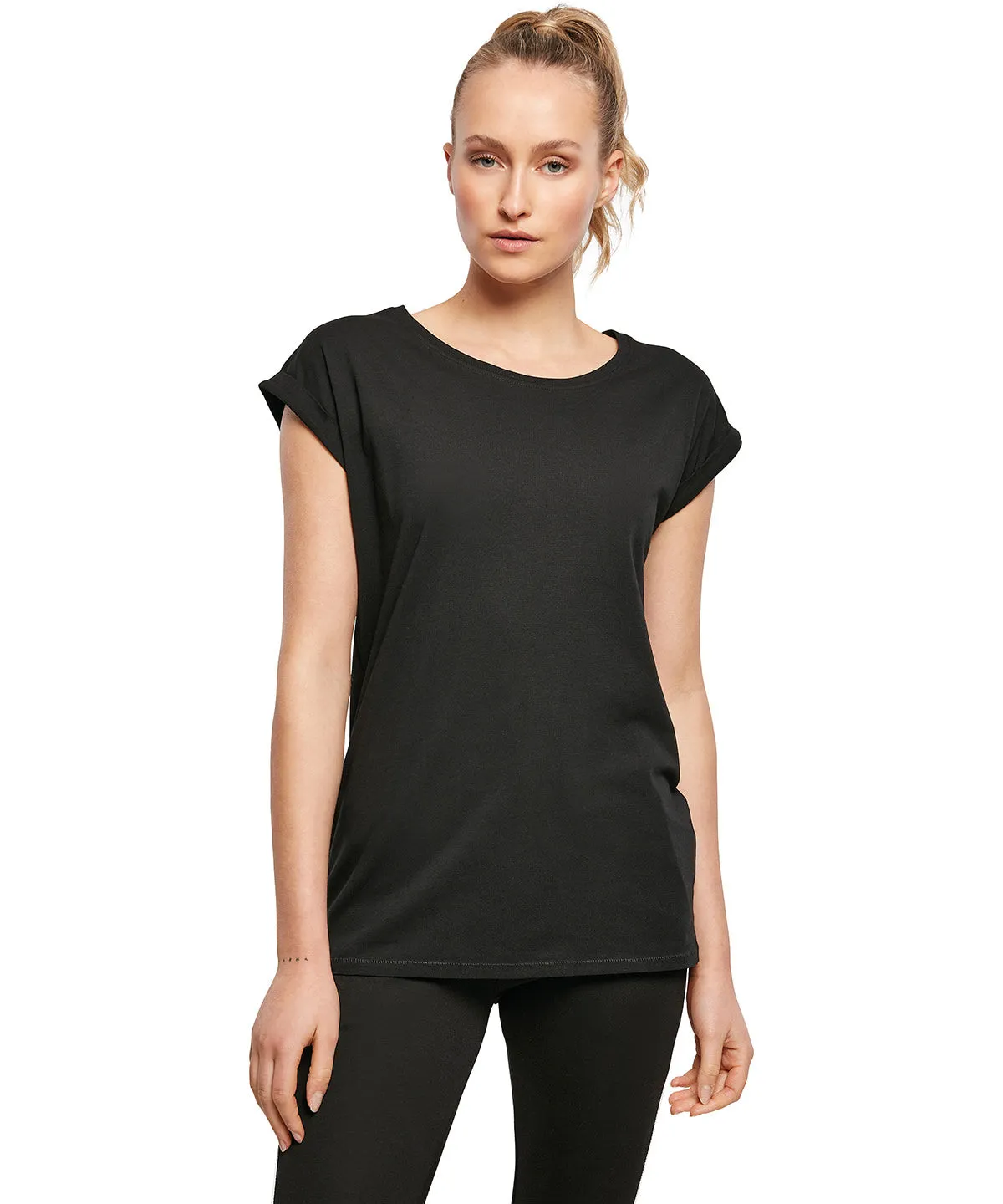 Womens organic extended shoulder tee | Black