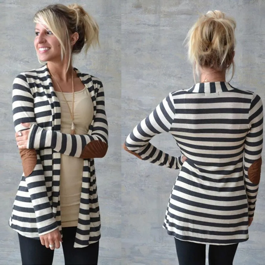 Women's Trench Elegant Casual Long Sleeve Striped Cardigans