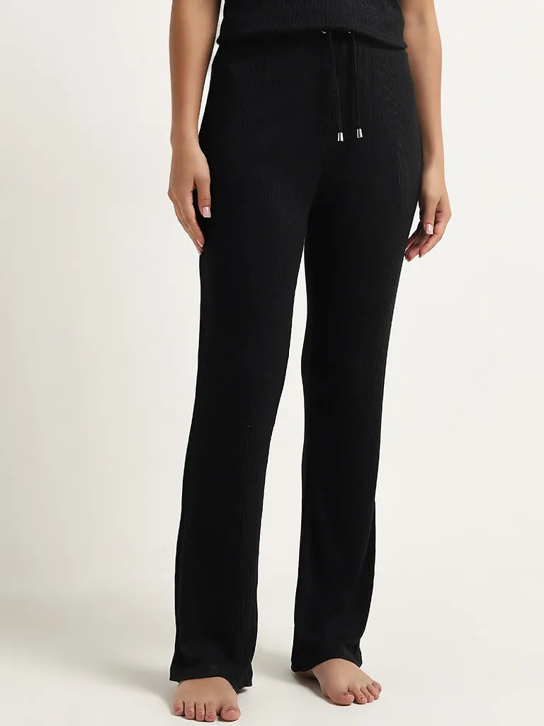 Wunderlove Black Ribbed Textured Mid-Rise Pants